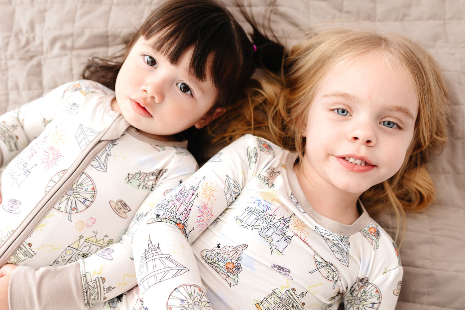 two children wearing the dream land bamboo pajamas collection