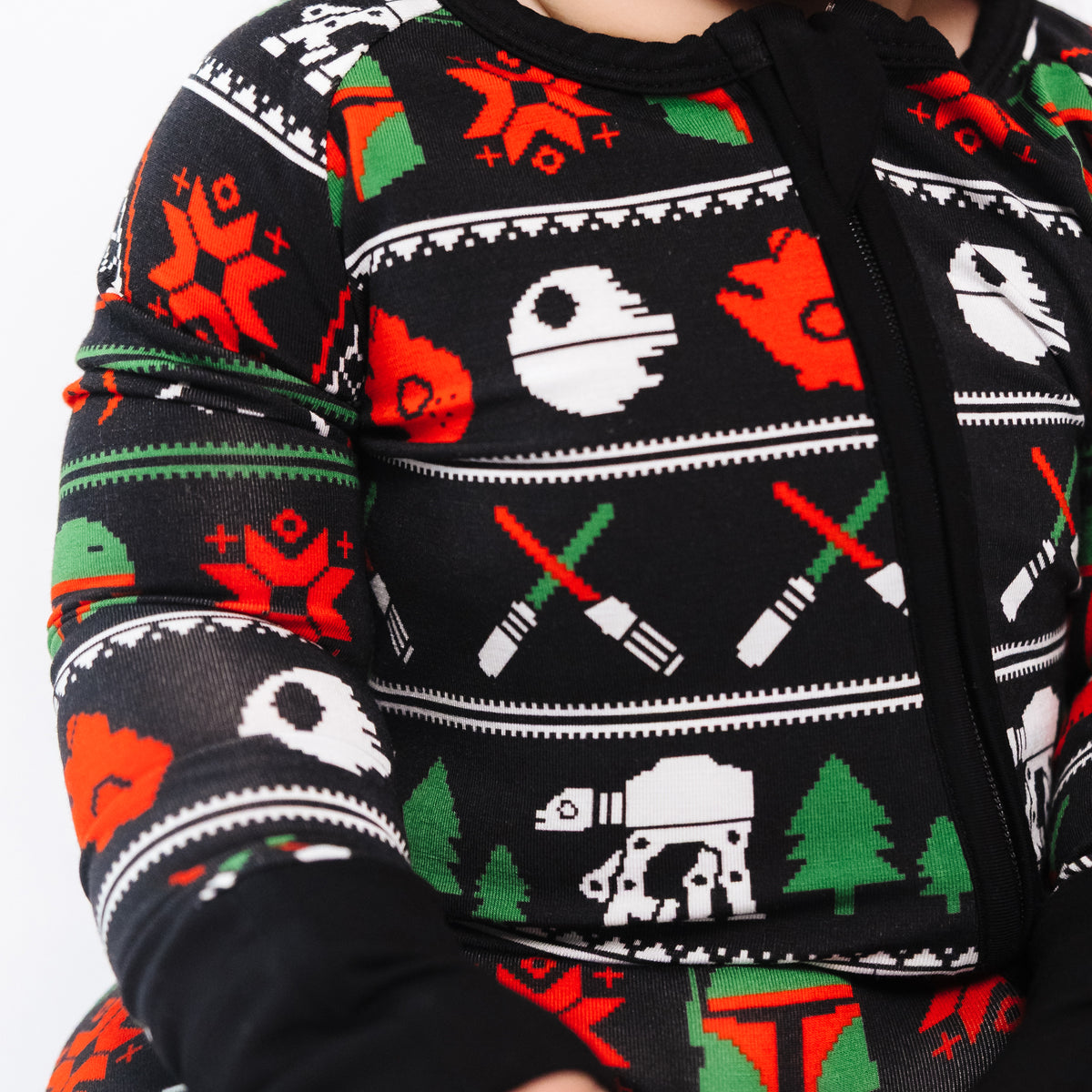 Close-up of the 2-way zipper on the Merry Galaxy convertible romper