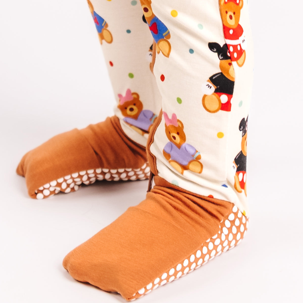 Fold-over footies with grippers on the Main Street Bears convertible romper