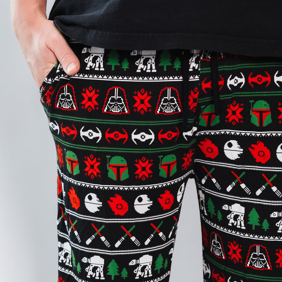 Close-up of the Merry Galaxy men's pajama pants with drawstring and pockets
